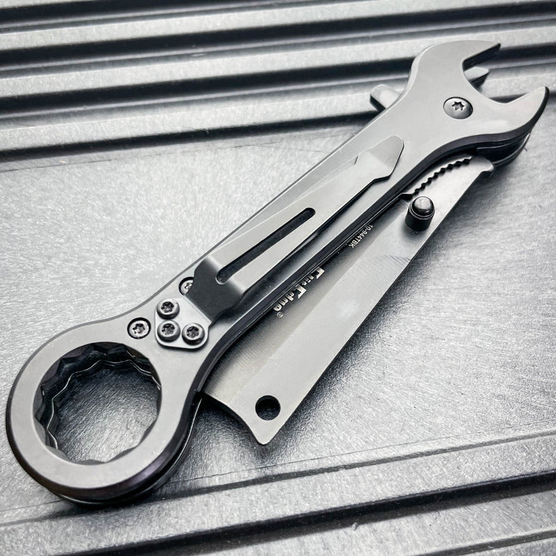 Multi-Tool Tanto Blade Spring Assisted Open Folding Pocket Knife Wrench Tool NEW Black - BLADE ADDICT