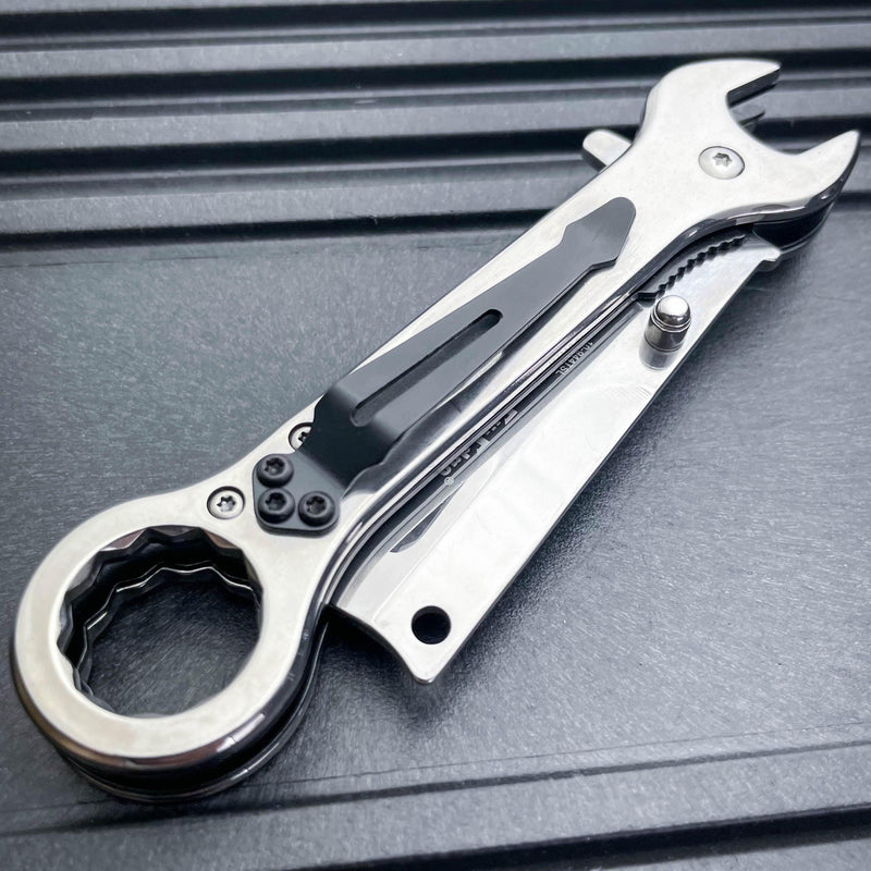 Multi-Tool Tanto Blade Spring Assisted Open Folding Pocket Knife Wrench Tool NEW Chrome - BLADE ADDICT