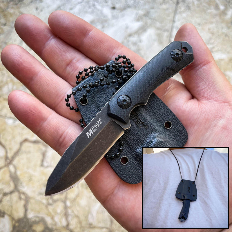 4.75" M-TECH Military Tactical Fixed Blade Combat Neck Knife w/ Chained Sheath - BLADE ADDICT