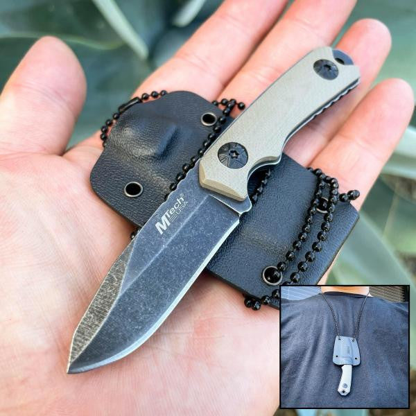 4.75" M-TECH Military Combat Tactical Fixed Blade Neck Knife w/ Chained Sheath - BLADE ADDICT