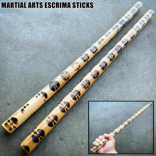 Escrima Sticks (Pair) 26" Multi Node Rattan Kali Arnis Burnt Skin Martial Arts - BLADE ADDICT