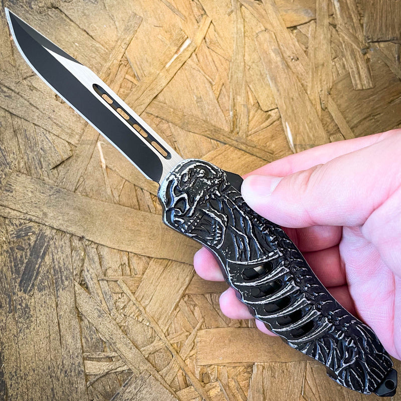 8.65" Reaper Stonewash Auto OTF Knife Single Sided - BLADE ADDICT