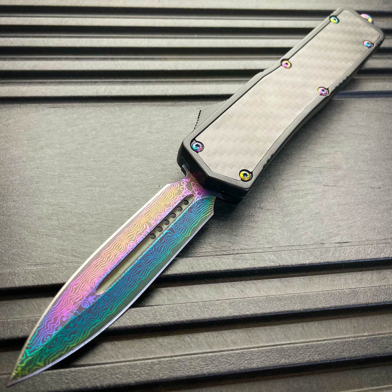 Rainbow Etched Blade w/ Carbon Fiber Handle - BLADE ADDICT