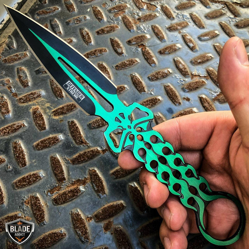 8" Green Skull Kunai Throwing Knife - BLADE ADDICT