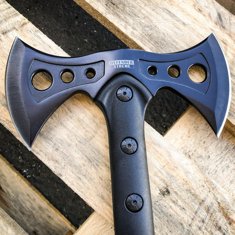 15.5" Black Tactical Axe Double Blade Head Tomahawk Hatchet Throwing Knife Blade - BLADE ADDICT