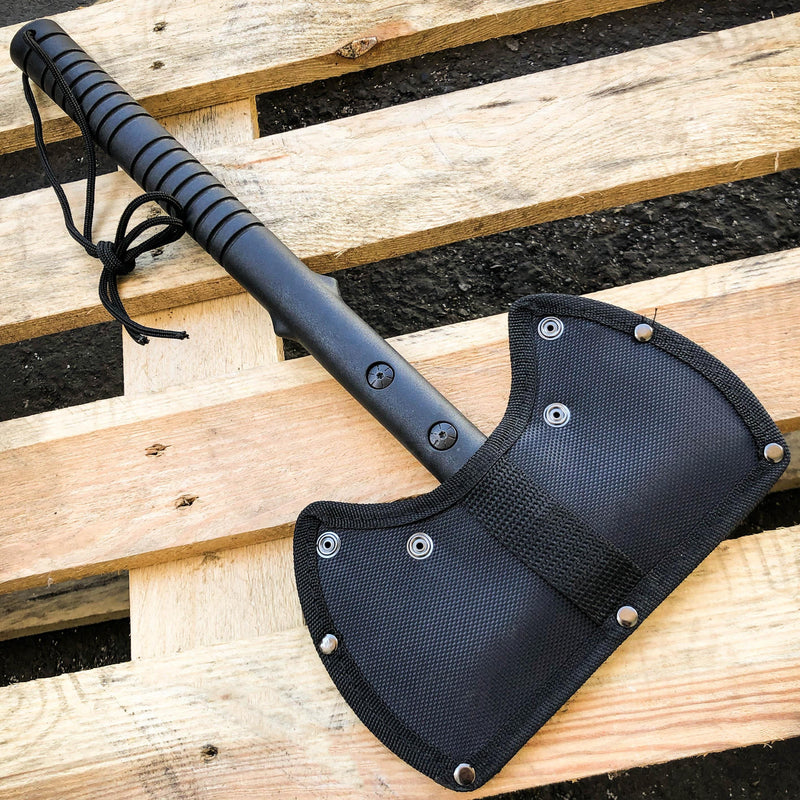 15.5" Black Tactical Axe Double Blade Head Tomahawk Hatchet Throwing Knife Blade - BLADE ADDICT
