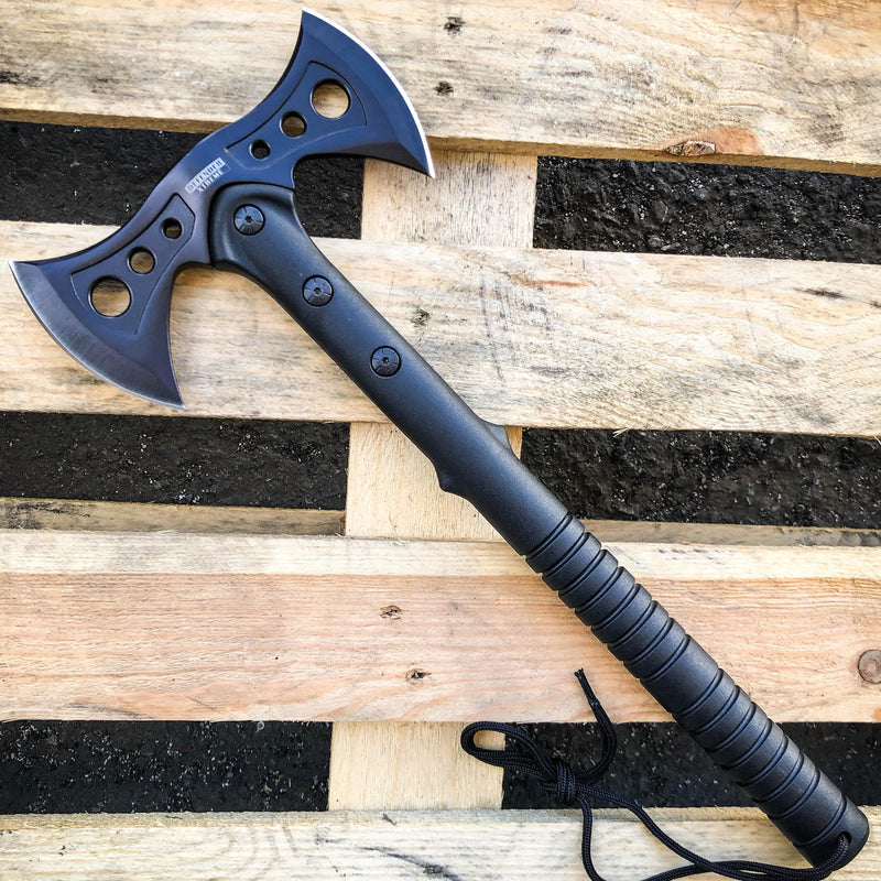 15.5" Black Tactical Axe Double Blade Head Tomahawk Hatchet Throwing Knife Blade - BLADE ADDICT