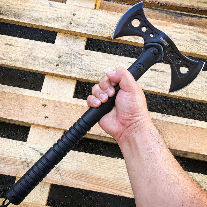 15.5" Black Tactical Axe Double Blade Head Tomahawk Hatchet Throwing Knife Blade - BLADE ADDICT