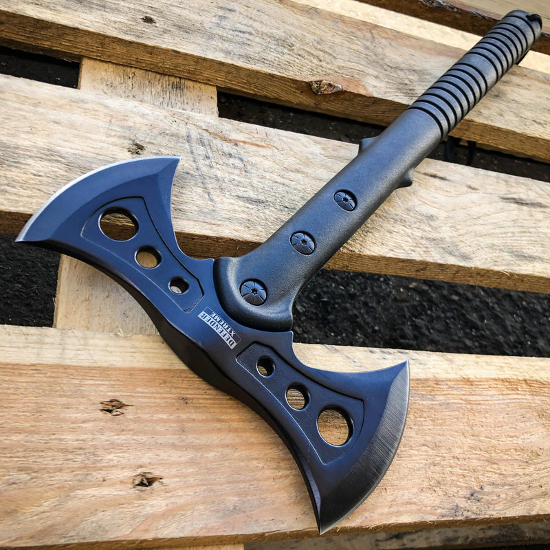 15.5" Black Tactical Axe Double Blade Head Tomahawk Hatchet Throwing Knife Blade - BLADE ADDICT