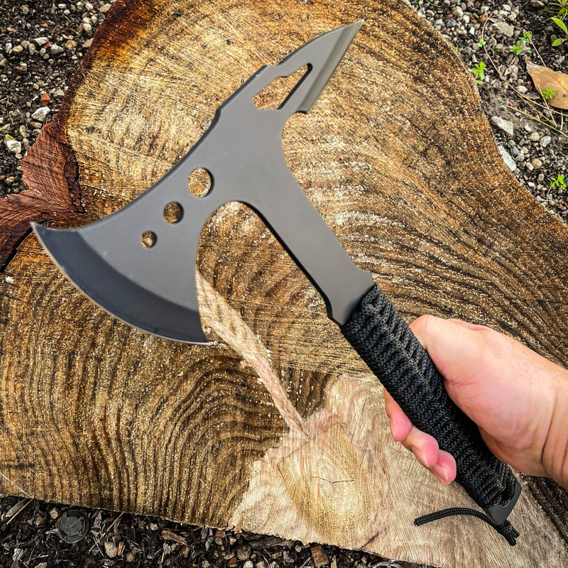 15" Black Tactical Tomahawk Axe Full Tang Outdoor Hunting Camping Hatchet NEW - BLADE ADDICT