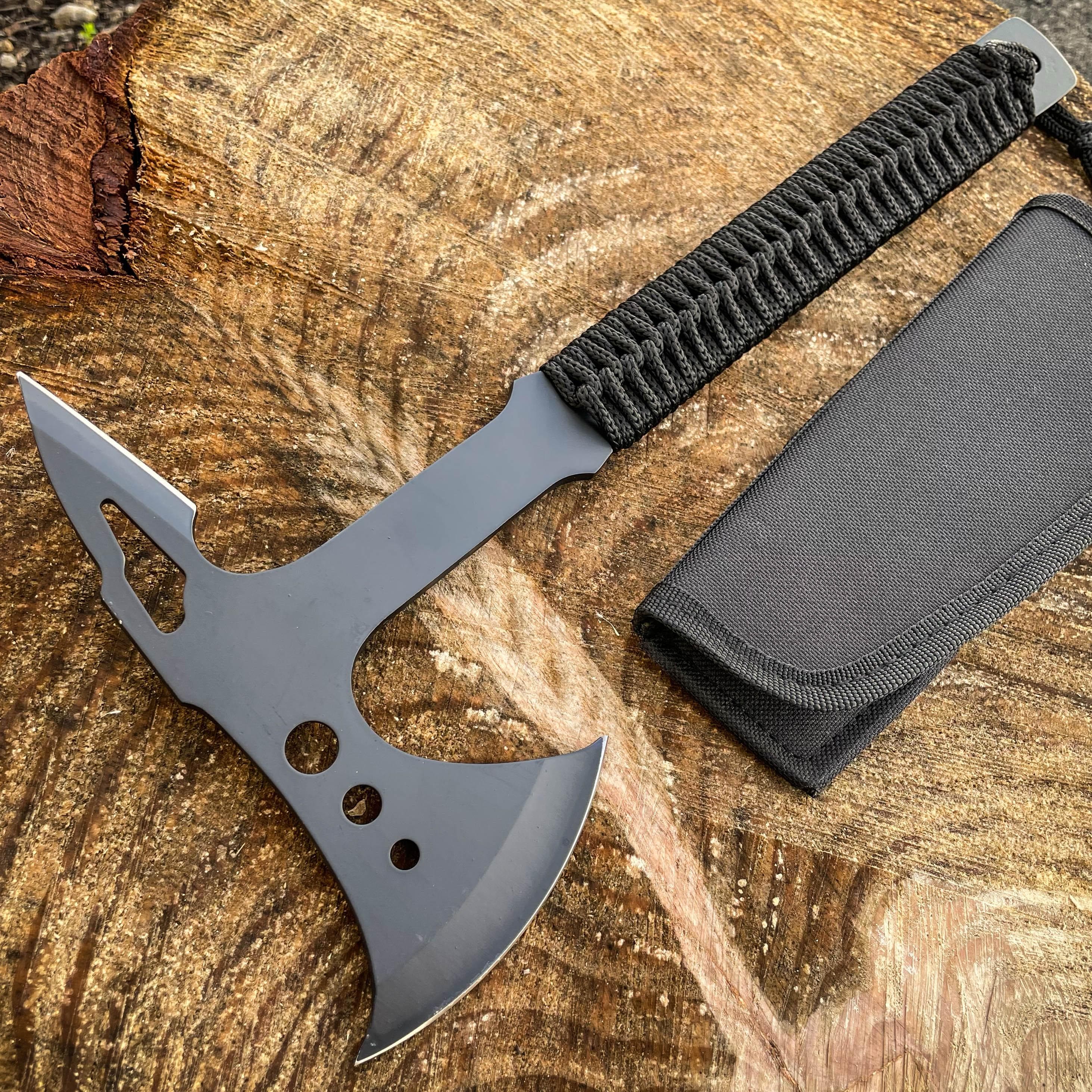 15 Black Tactical Tomahawk Axe Full Tang Outdoor Hunting Camping Hatc