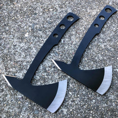 2 PC Black Tactical Axe TWIN Double Blade Head Tomahawk Hatchet Throwing Knife - BLADE ADDICT