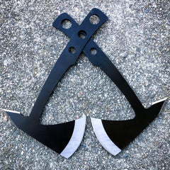 2 PC Black Tactical Axe TWIN Double Blade Head Tomahawk Hatchet Throwing Knife - BLADE ADDICT