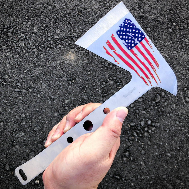 2 PC SILVER Tactical Axe TWIN Double USA FLAG Tomahawk Hatchet Throwing Knife - BLADE ADDICT