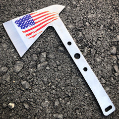 2 PC SILVER Tactical Axe TWIN Double USA FLAG Tomahawk Hatchet Throwing Knife - BLADE ADDICT