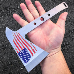 2 PC SILVER Tactical Axe TWIN Double USA FLAG Tomahawk Hatchet Throwing Knife - BLADE ADDICT