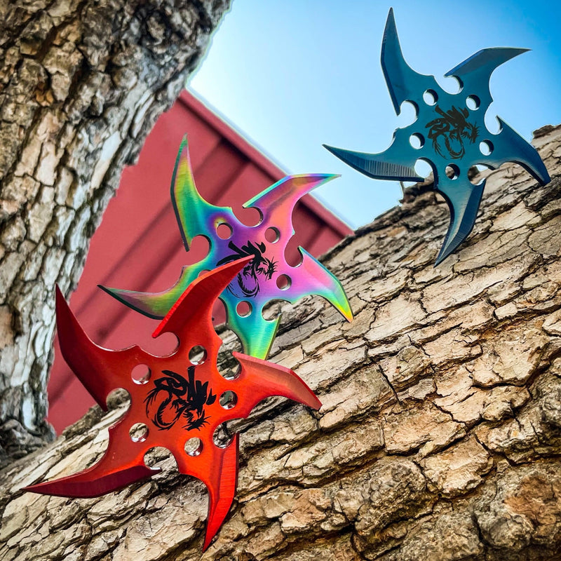 3 PC Set Ninja Throwing Stars Anime Shuriken Knife Curve Blade Five-Sided - BLADE ADDICT