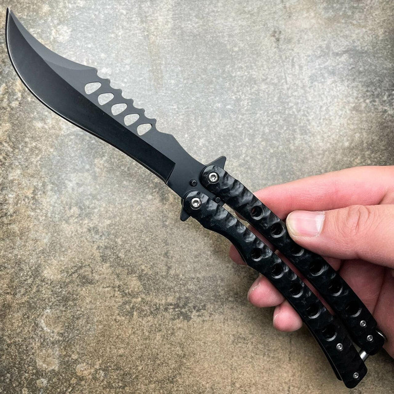 9" The Predator Curved Blade Balisong Black - BLADE ADDICT