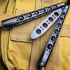 Butterfly Balisong Trainer Knife Training Dull Tool Stainless Metal Practice NEW Black - BLADE ADDICT