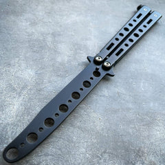 Practice BALISONG METAL BUTTERFLY Assorted Trainer Knife BLADE Comb Brush NEW Black - Dull Blade - BLADE ADDICT