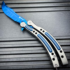 CSGO Blue Butterfly Slaughter BALISONG Trainer Knife Upgraded - BLADE ADDICT