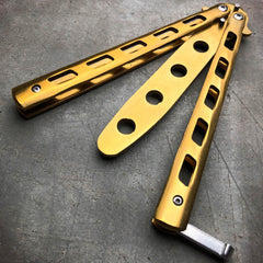 GOLD Butterfly Balisong Trainer Knife Training Comb Blade Stainless Practice Dull Blade Trainer - BLADE ADDICT