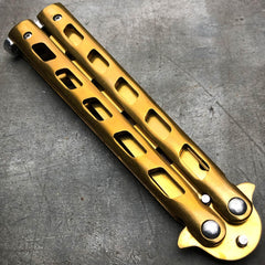 GOLD Butterfly Balisong Trainer Knife Training Comb Blade Stainless Practice - BLADE ADDICT
