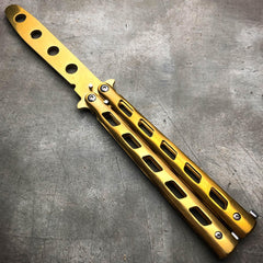 GOLD Butterfly Balisong Trainer Knife Training Comb Blade Stainless Practice - BLADE ADDICT