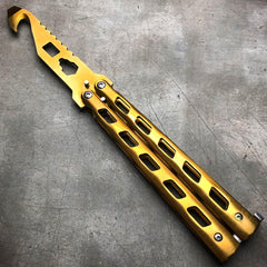 GOLD Butterfly Balisong Trainer Knife Training Comb Blade Stainless Practice - BLADE ADDICT