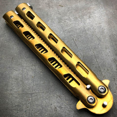 GOLD Butterfly Balisong Trainer Knife Training Comb Blade Stainless Practice - BLADE ADDICT
