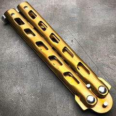 GOLD Butterfly Balisong Trainer Knife Training Comb Blade Stainless Practice - BLADE ADDICT