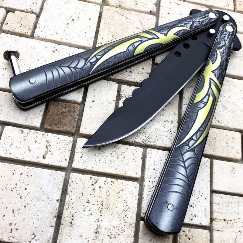 Spider Balisong Butterfly Knife Gold - BLADE ADDICT