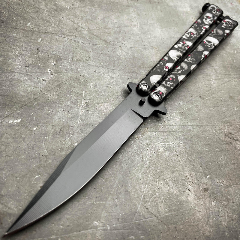 IKONIC Tactical Balisong Butterfly Knife NEW Grey Skull Camo - BLADE ADDICT