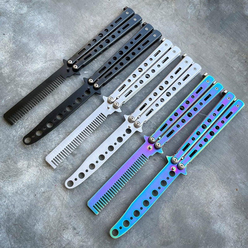 Practice BALISONG METAL BUTTERFLY Assorted Trainer Knife BLADE Comb Brush NEW - BLADE ADDICT