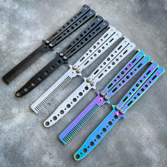 Practice BALISONG METAL BUTTERFLY Assorted Trainer Knife BLADE Comb Brush NEW - BLADE ADDICT