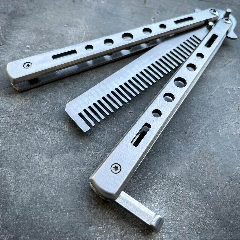 Practice BALISONG METAL BUTTERFLY Assorted Trainer Knife BLADE Comb Brush NEW - BLADE ADDICT