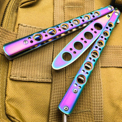 Butterfly Balisong Trainer Knife Training Dull Tool Stainless Metal Practice NEW Rainbow - BLADE ADDICT