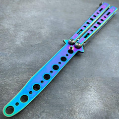 Practice BALISONG METAL BUTTERFLY Assorted Trainer Knife BLADE Comb Brush NEW Rainbow - Dull Blade - BLADE ADDICT