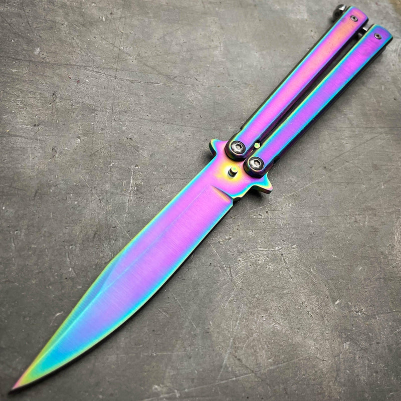 IKONIC Tactical Balisong Butterfly Knife NEW Rainbow - BLADE ADDICT