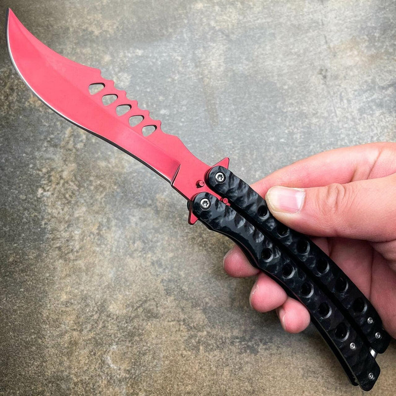 9" The Predator Curved Blade Balisong Red - BLADE ADDICT