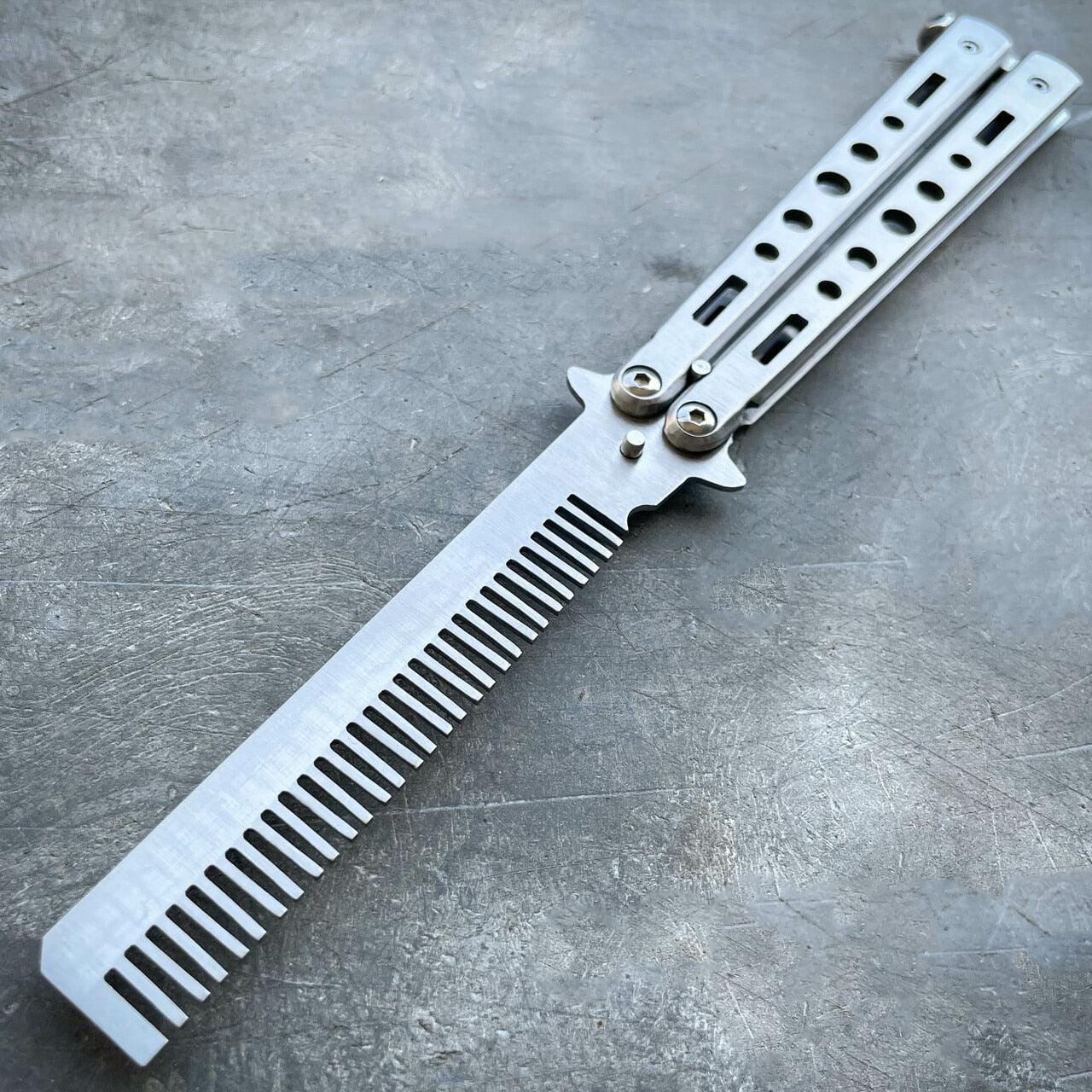 Butterfly Balisong Trainer Training Comb Knife Tool Metal Practice Black  Silver