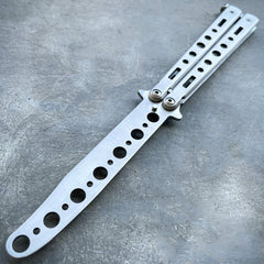 Practice BALISONG METAL BUTTERFLY Assorted Trainer Knife BLADE Comb Brush NEW Silver - Dull Blade - BLADE ADDICT