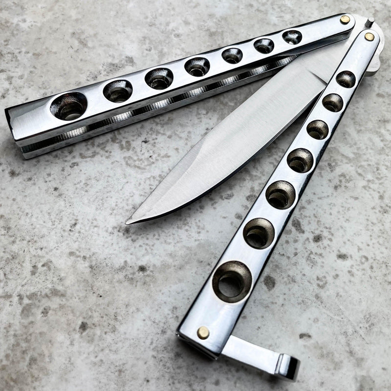 Helix Butterfly Balisong Knife Silver - BLADE ADDICT