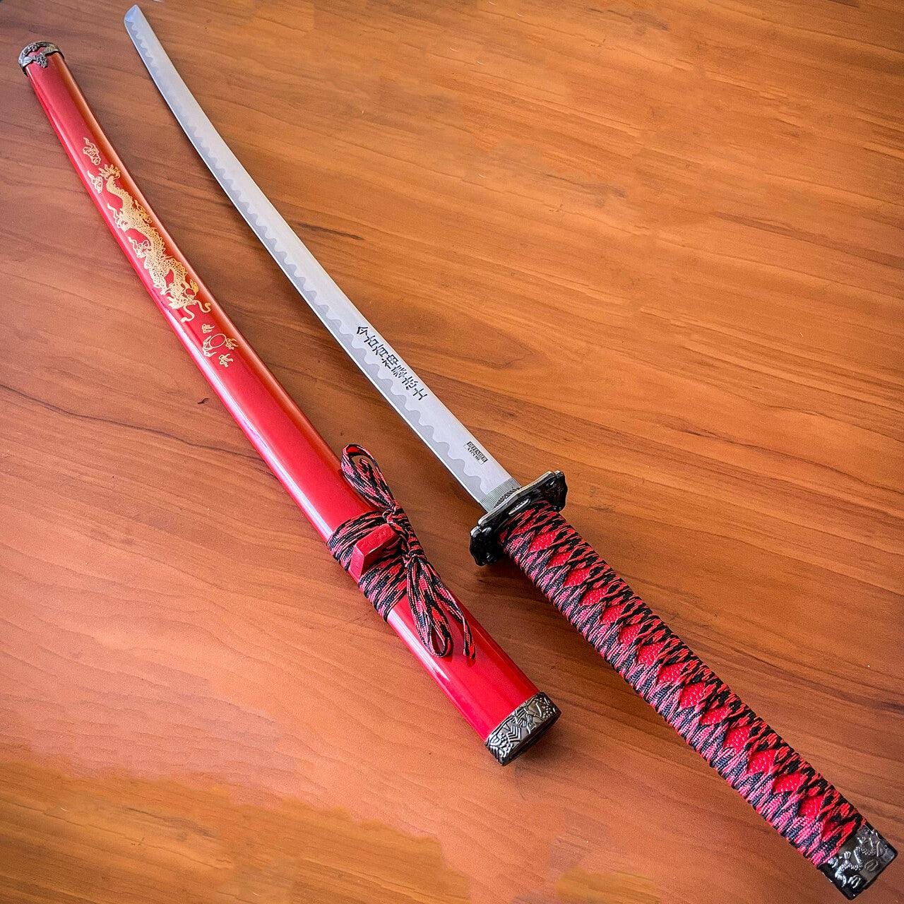 Japanese Samurai Sword KATANA High Carbon Steel Ninja RED Dragon Blade