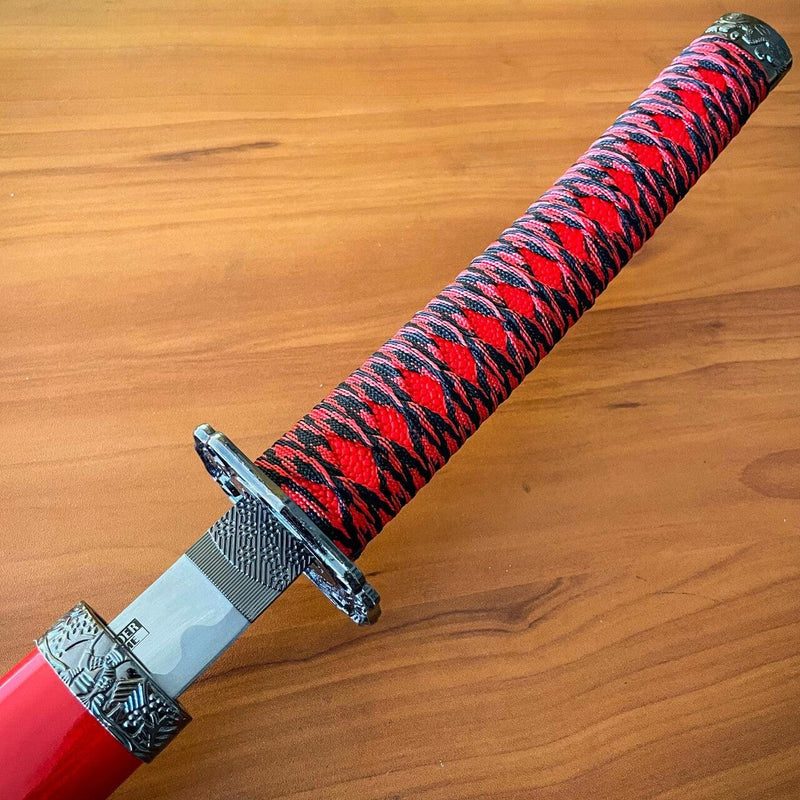 Japanese Samurai Sword KATANA High Carbon Steel Ninja RED Dragon Blade w/ Stand - BLADE ADDICT