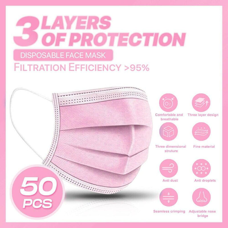 50 PCS Pink Disposable Face Masks - BLADE ADDICT