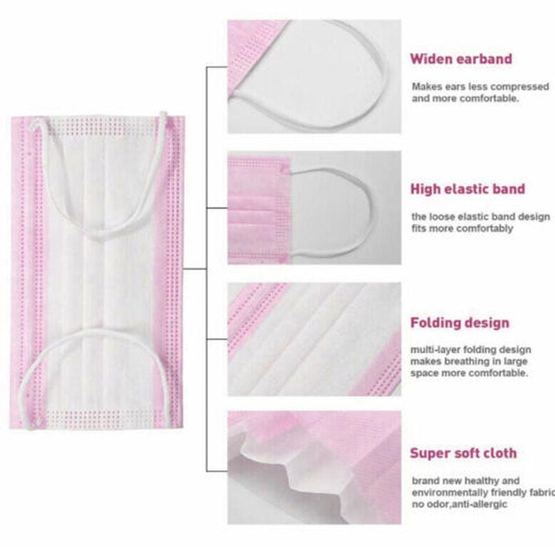 50 PCS Pink Disposable Face Masks - BLADE ADDICT