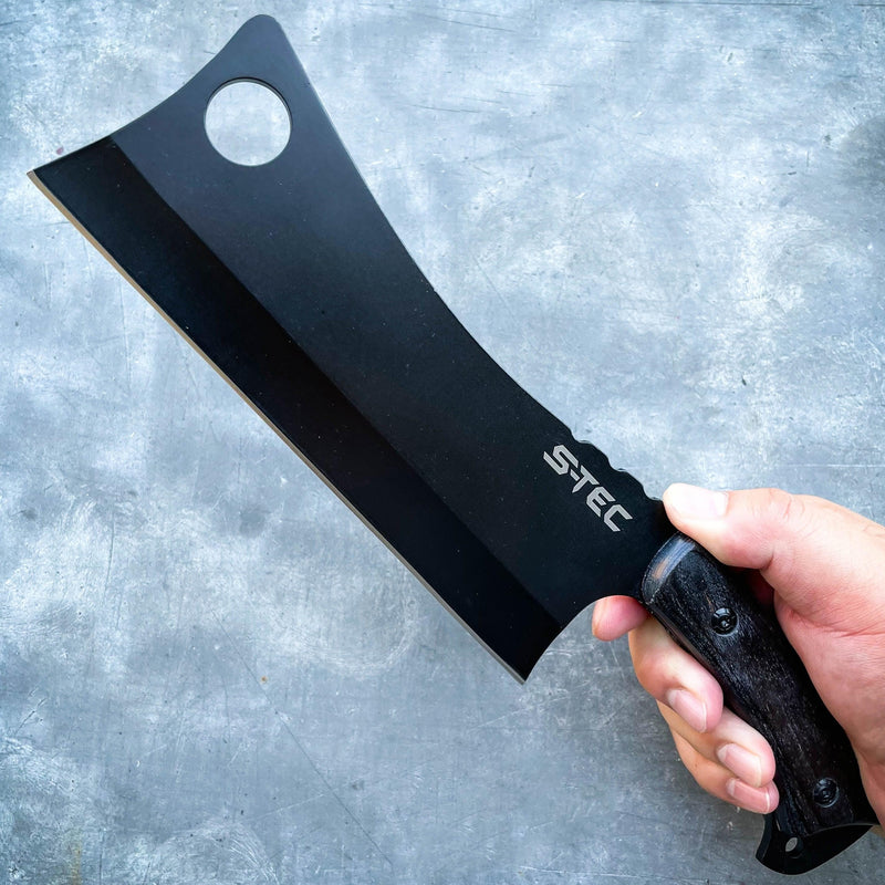 12" BLACK CLEAVER BLADE CHEF BUTCHER KNIFE Stainless Steel Full Tang Kitchen - BLADE ADDICT