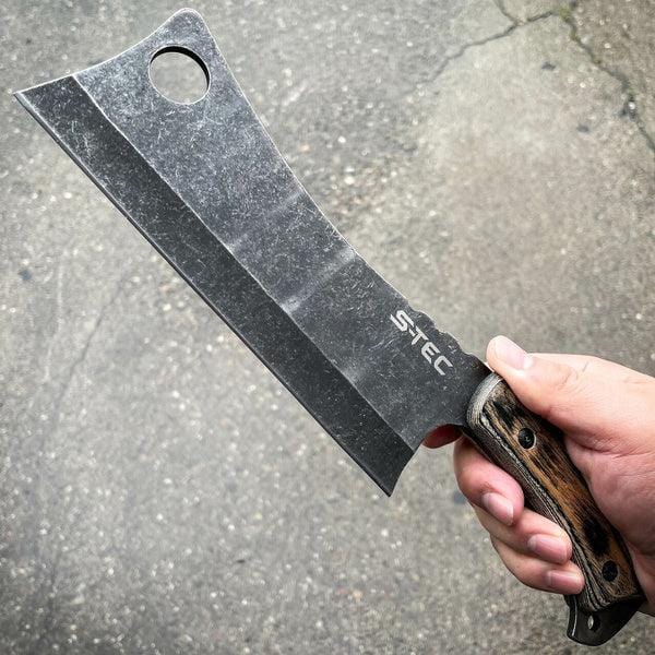 12" STONEWASH CLEAVER BLADE CHEF BUTCHER KNIFE Stainless Steel Full Tang Kitchen - BLADE ADDICT
