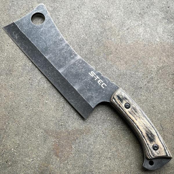 12" STONEWASH CLEAVER BLADE CHEF BUTCHER KNIFE Stainless Steel Full Tang Kitchen - BLADE ADDICT